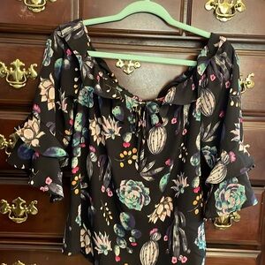 Strapless floral 3/4 length sleeve blouse